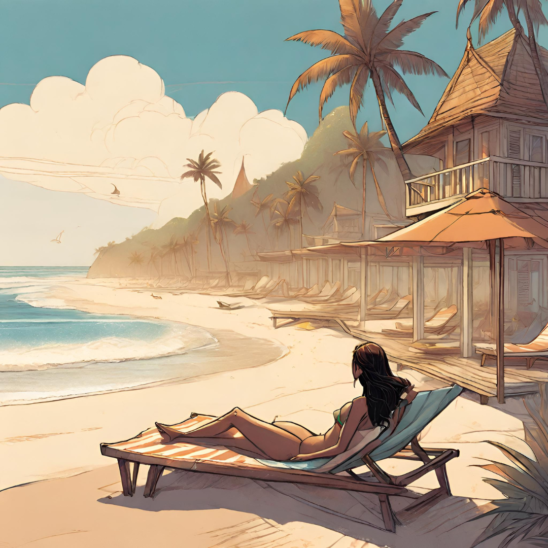 woman sunbathing on exotic beach