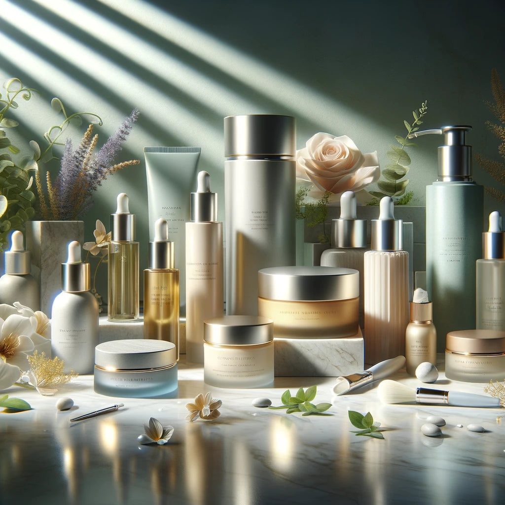 image of luxurious skin care products lined up 