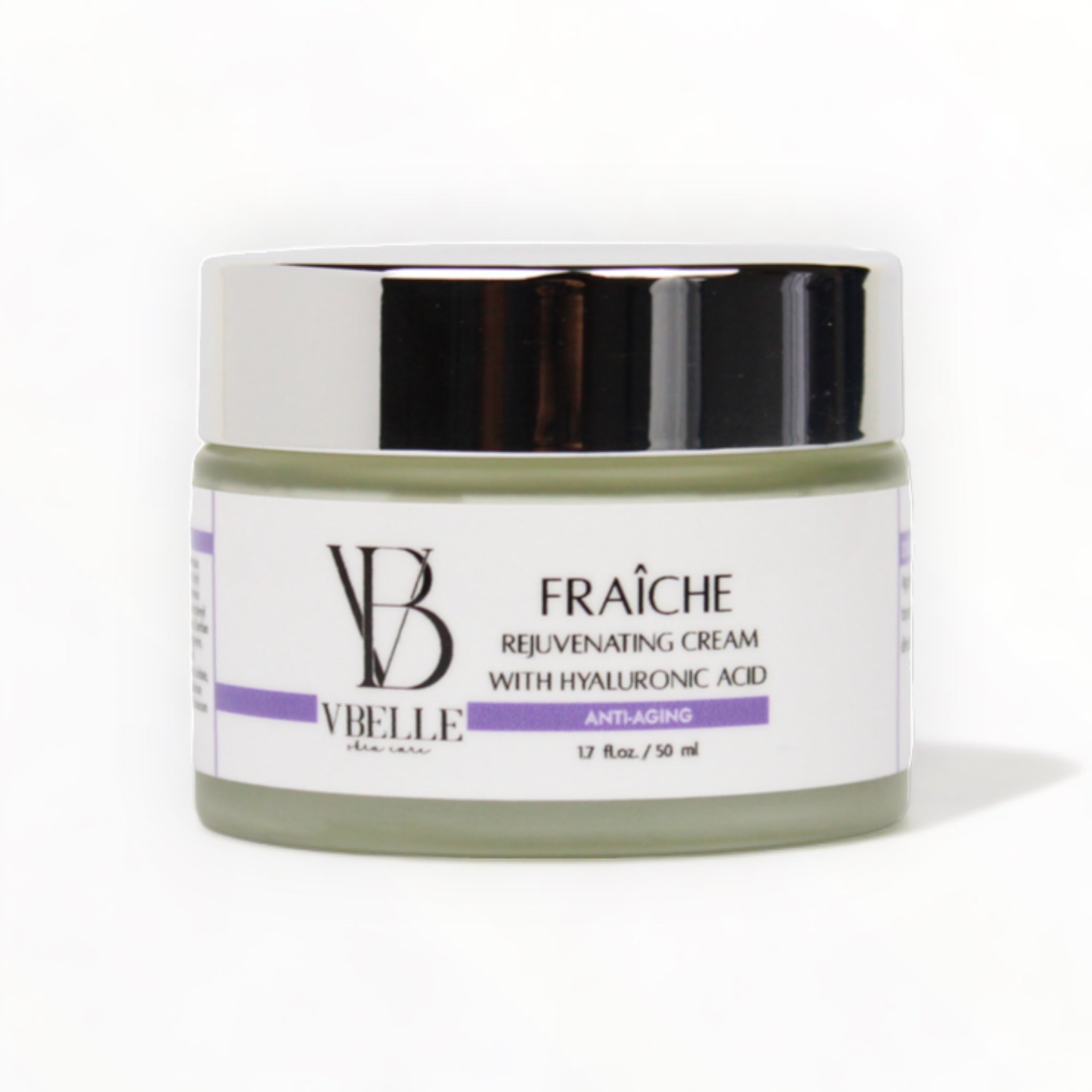 Organic fraiche rejuvenating face cream with hyaluronic acid in a 1.7 fl oz jar with a white background