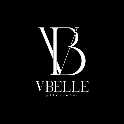 logo of large initials V and B over each overlayed and the words Vbelle Skin Care underneath, white on black background